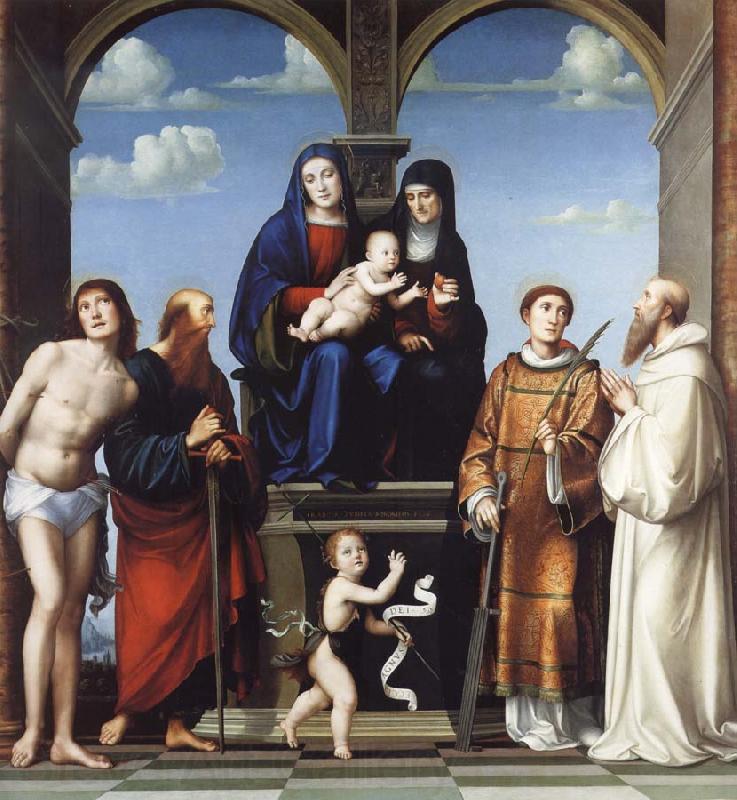 Francesco Francia The Virgin and Child and Saint Anne Enthroned with Saints Sebstian,Paul,John,Lawrence and Benedict Norge oil painting art